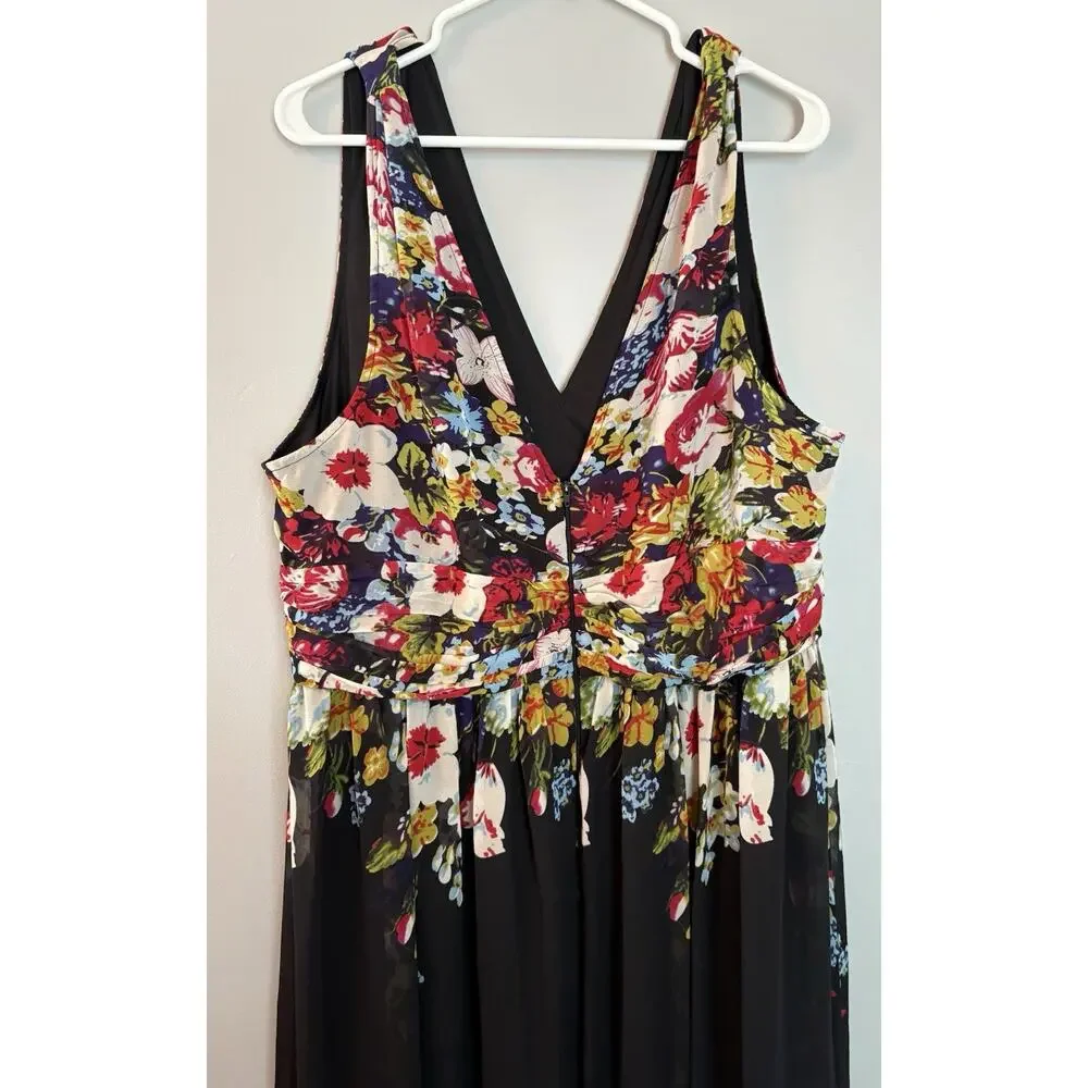 Ever Pretty Dress 18 Black Spring Floral Chiffon Sleeveless Vneck Maxi Flowy - Picture 4 of 5
